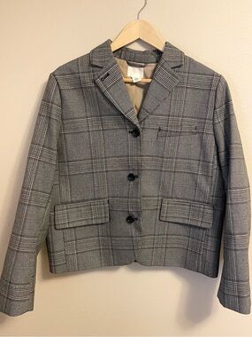 H&M - Gray Plaid Blazer Jacket Glen Plaid Tailored Career Office Preppy - Size L